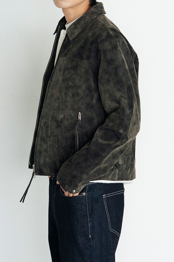 EZIO - 가죽 - Standard 2-Way Pull-Up Suede Jacket_Black