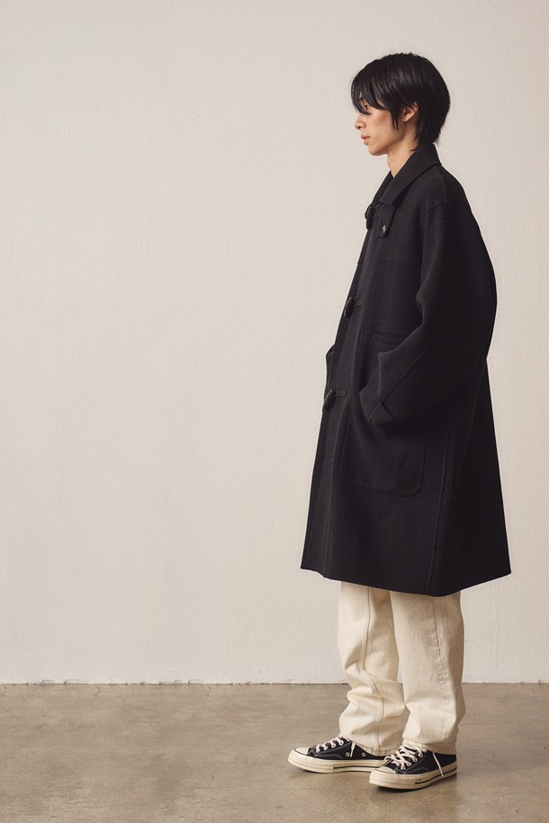 EZIO - 코트 - Cashmere Blend Handmade Simple Long Duffle Coat_Black