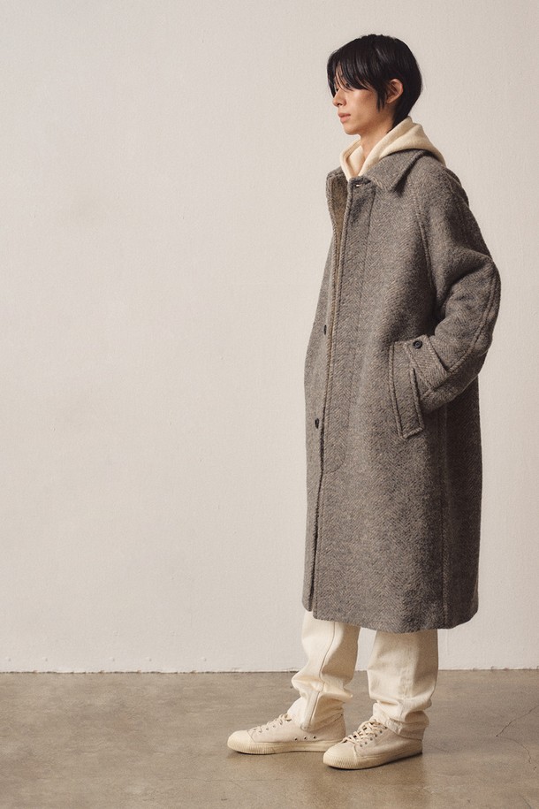 EZIO - 코트 - Angora Blend Herringbone Classic Balmacaan Coat_Grey