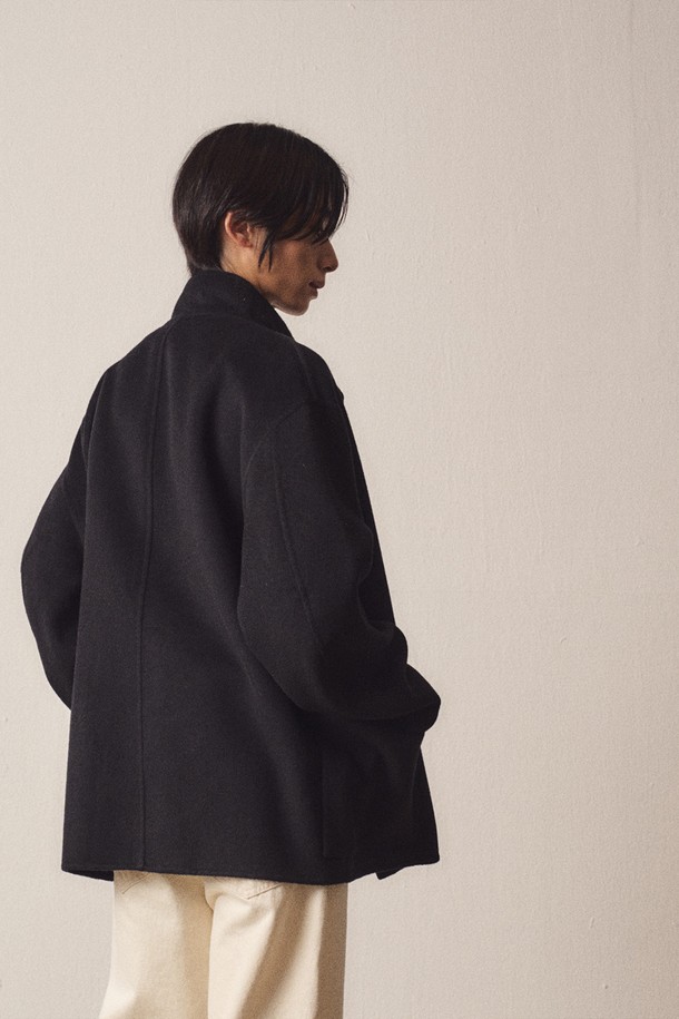 EZIO - 셔츠형자켓 - Cashmere Blend Handmade Casual Mock-Neck Jacket_Black