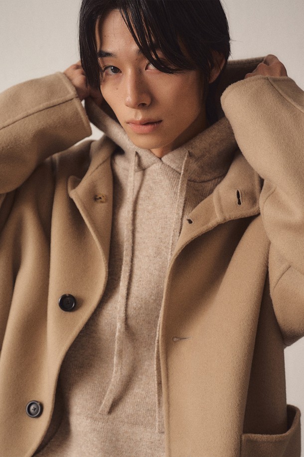 EZIO - 셔츠형자켓 - Cashmere Blend Handmade Casual Mock-Neck Jacket_Beige