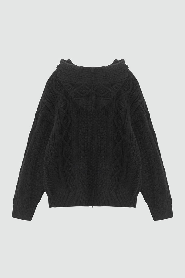 EZIO - 후디 - Cable 2-Way Casual Hooded Knit_Black