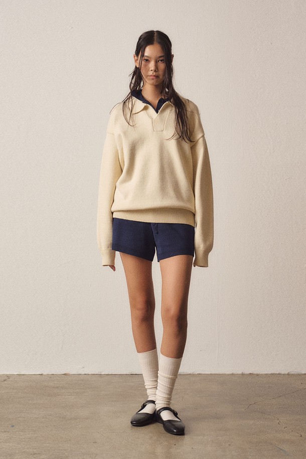 EZIO WOMEN - 스웨터 - W Loose-Fit Open Collar Basic Knit_Ivory