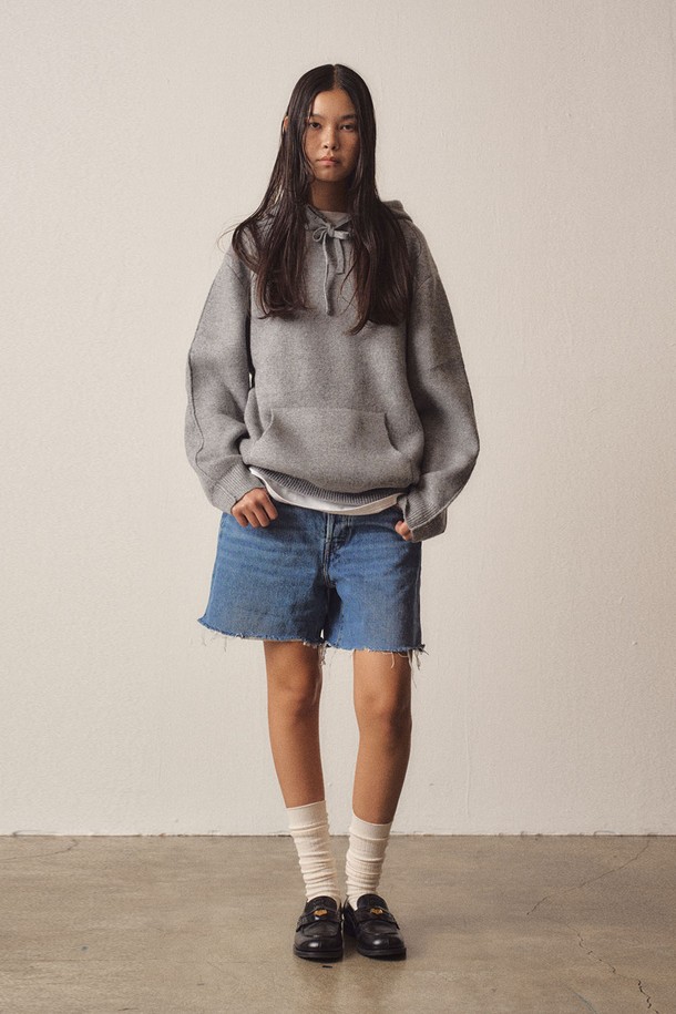 EZIO WOMEN - 스웨터 - W Milano Elbow Patch Hoodie Knit_Grey