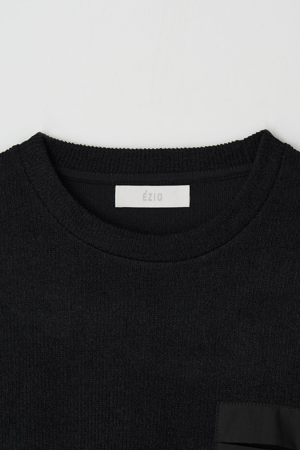 EZIO - 긴팔셔츠 - Ribbed Slim Pocket T-Shirt_Black