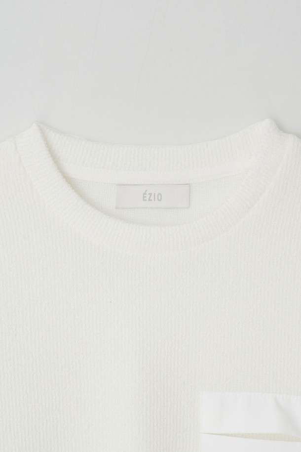 EZIO - 긴팔셔츠 - Ribbed Slim Pocket T-Shirt_Ivory