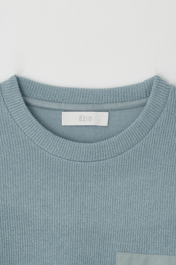 EZIO - 긴팔셔츠 - Ribbed Slim Pocket T-Shirt_Sky Blue