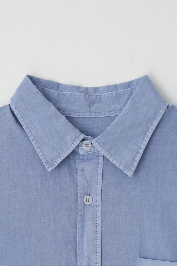 EZIO - 긴팔셔츠 - Vintage Pigment Casual Shirt_Sky Blue