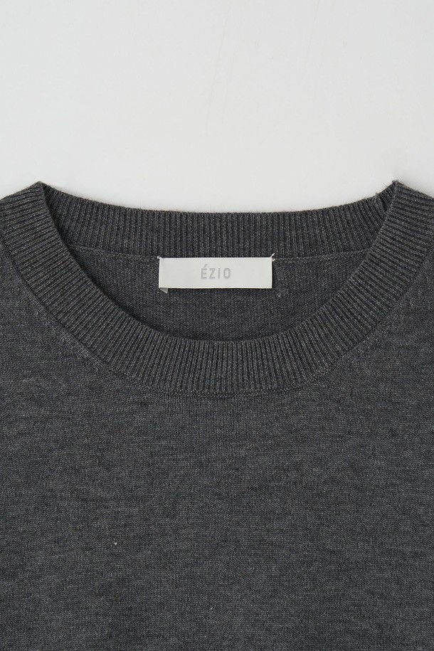 EZIO - 스웨터 - Wholegarment Cashlike Round Knit_Charcoal