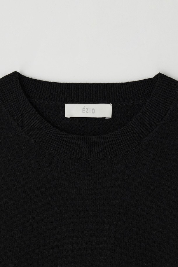 EZIO - 스웨터 - Wholegarment Cashlike Round Knit_Black