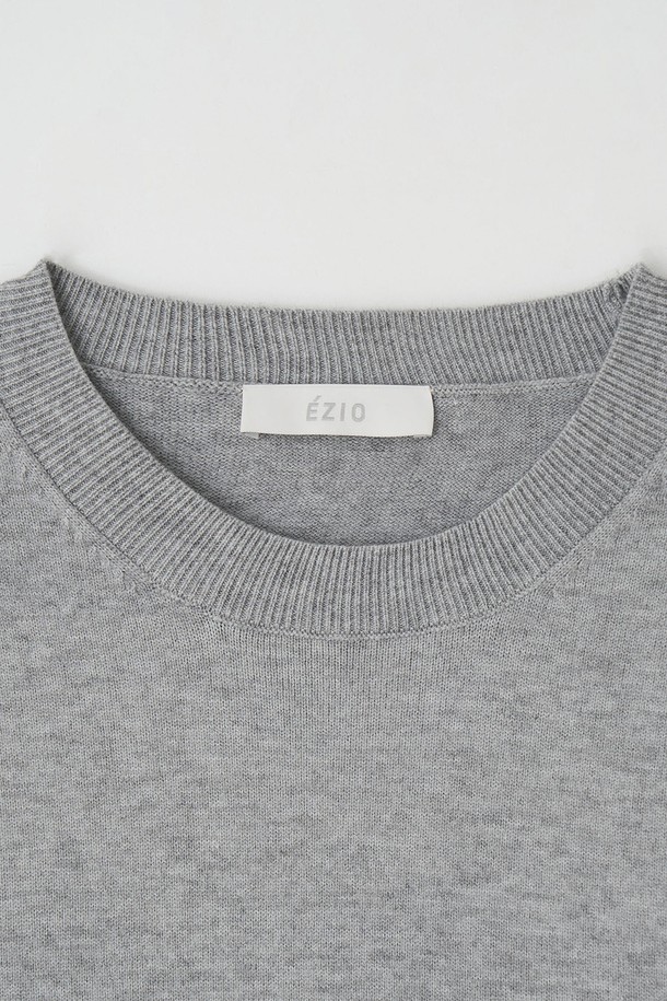 EZIO - 스웨터 - Wholegarment Cashlike Round Knit_Grey