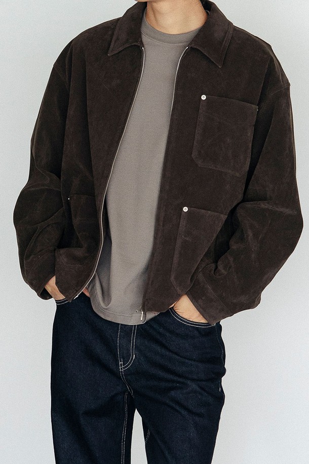 EZIO - 가죽 - Semi-over simple 2-way suede jacket_Brown