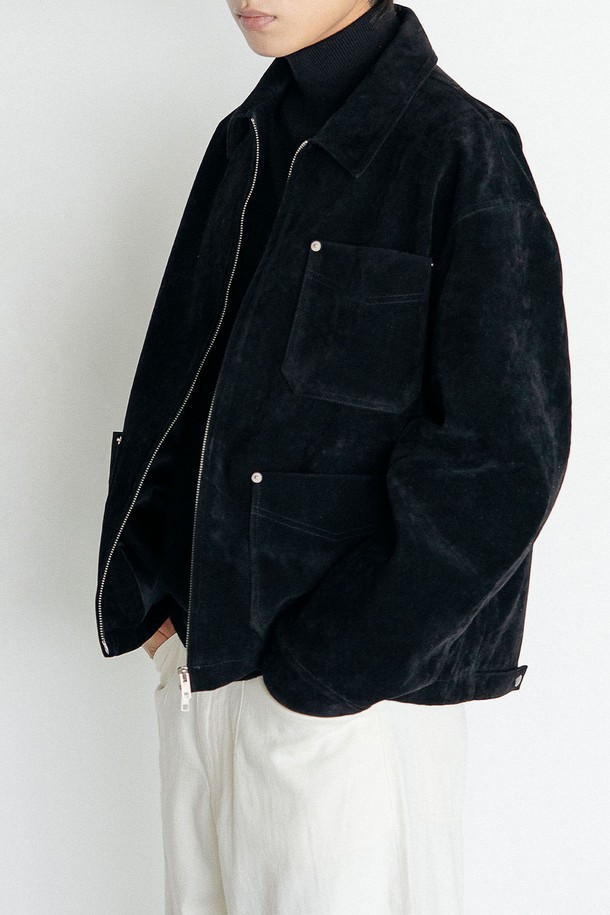 EZIO - 가죽 - Semi-over simple 2-way suede jacket_Black