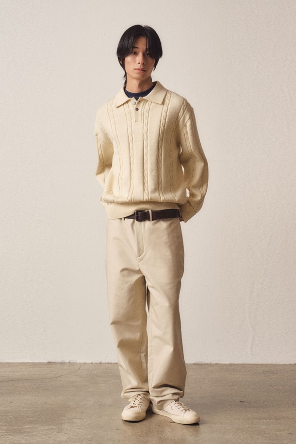 EZIO - 스웨터 - Cable 3-Button Collar Casual Knit_Ivory