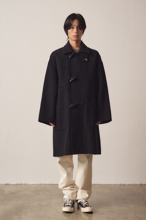 EZIO - 코트 - Cashmere Blend Handmade Simple Long Duffle Coat_Black