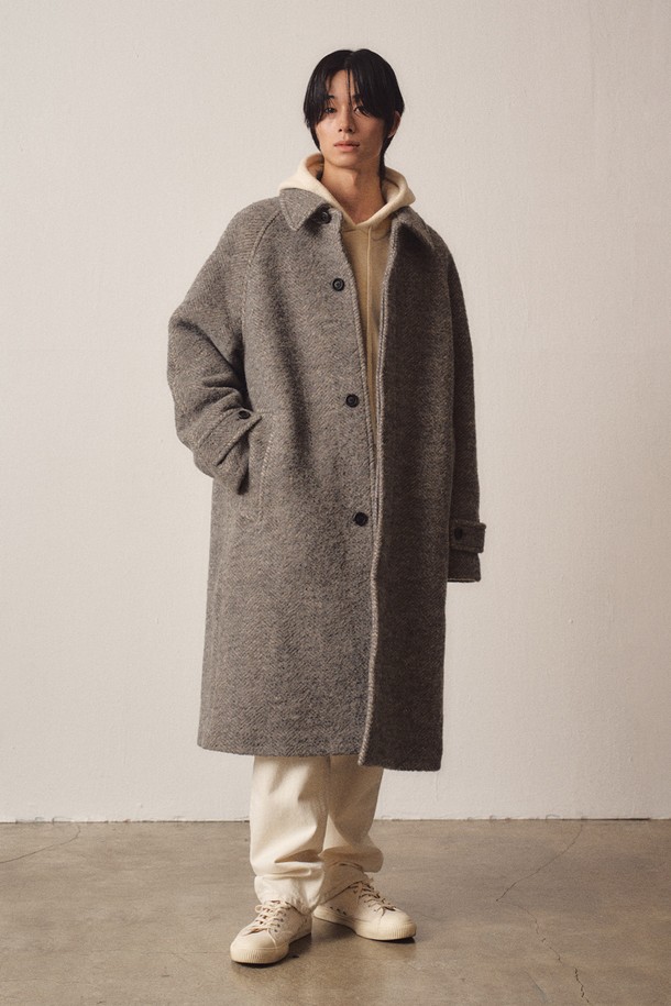 EZIO - 코트 - Angora Blend Herringbone Classic Balmacaan Coat_Grey