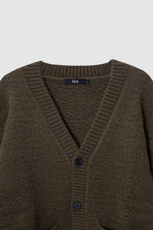 EZIO - 가디건 - Semi-over V-neck natural cardigan_Brown