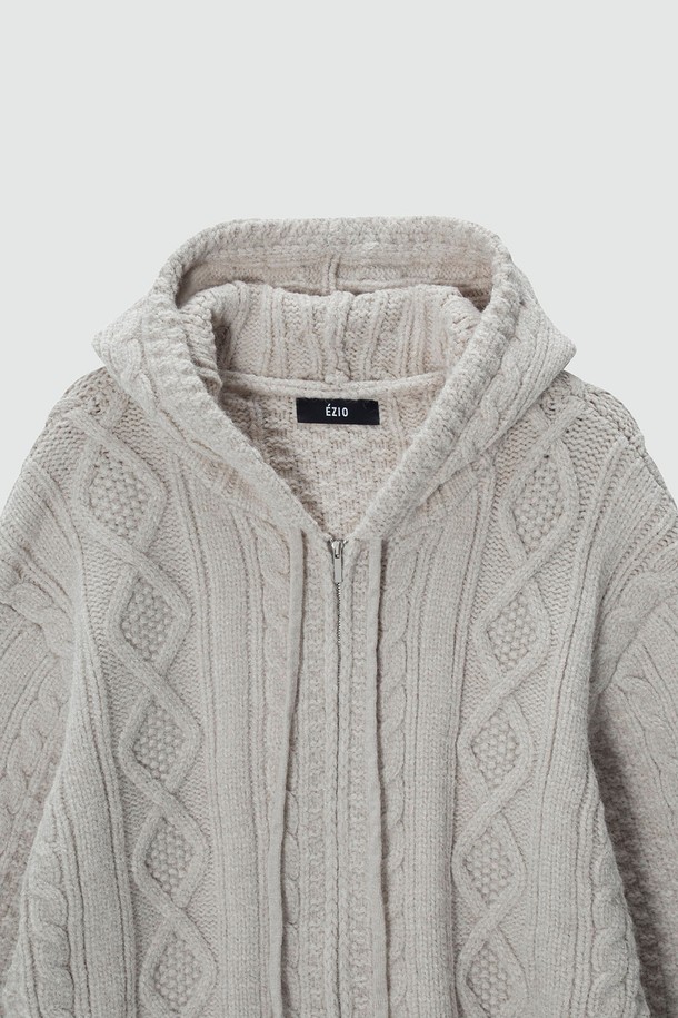 EZIO - 후디 - Cable 2-Way Casual Hooded Knit_Beige