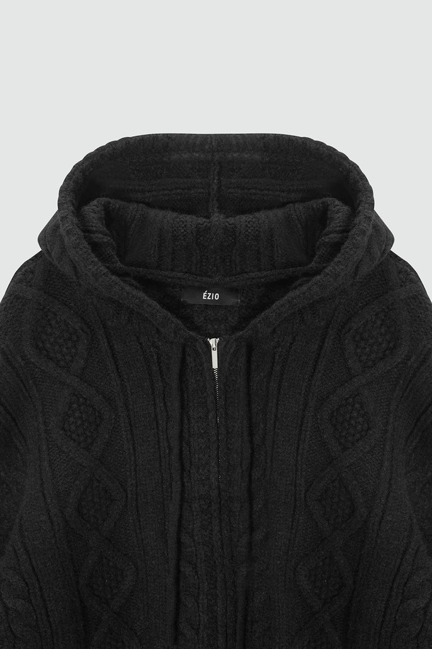 EZIO - 후디 - Cable 2-Way Casual Hooded Knit_Black