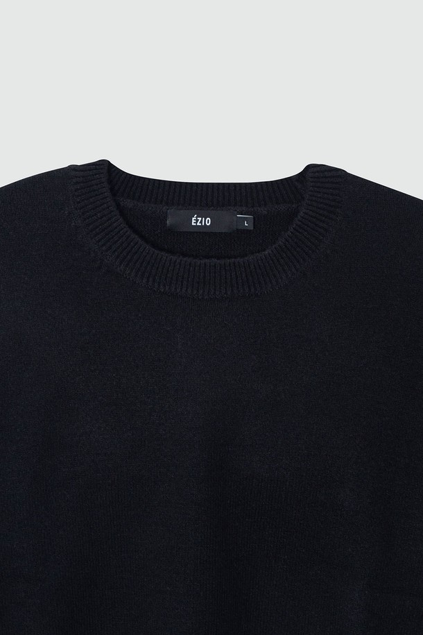 EZIO - 스웨터 - Soft Plain Round Knit_Black