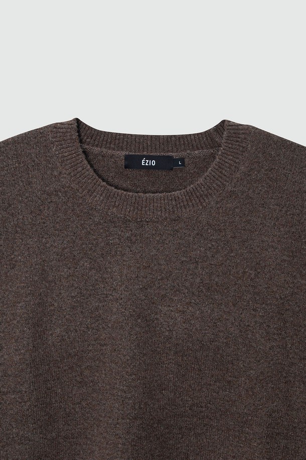 EZIO - 스웨터 - Soft Plain Round Knit_Brown