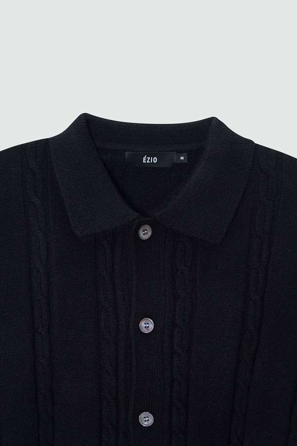 EZIO - 스웨터 - Cable button-up Collar Cardigan_Black