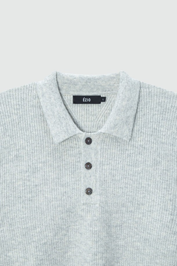 EZIO - 스웨터 - Loose Fit Daily Collar Knit_Light Grey