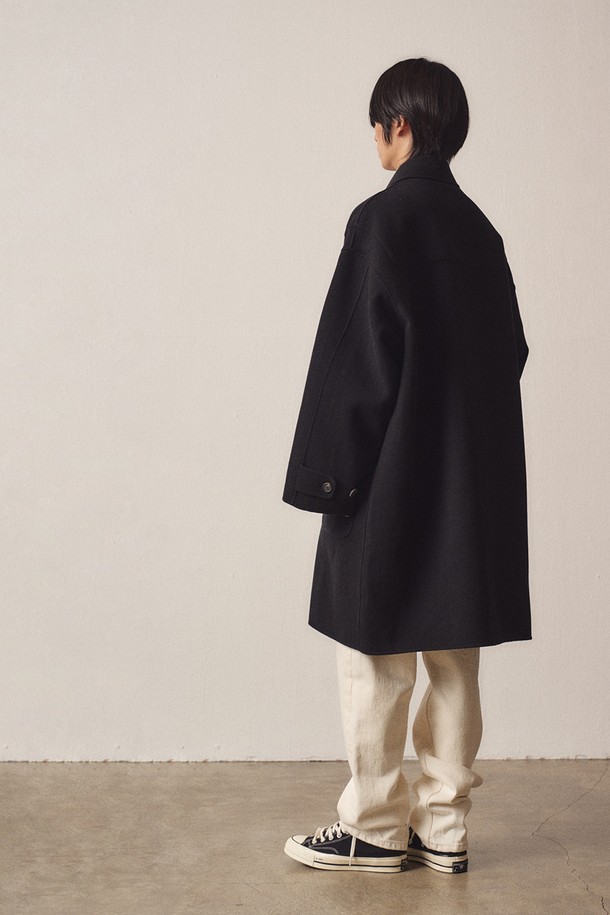 EZIO - 코트 - Cashmere Blend Handmade Simple Long Duffle Coat_Black