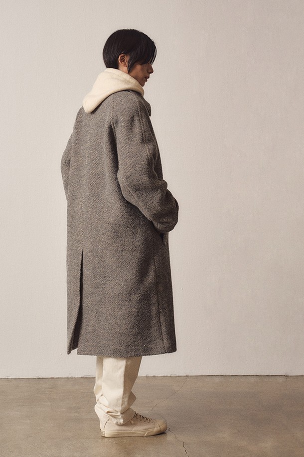 EZIO - 코트 - Angora Blend Herringbone Classic Balmacaan Coat_Grey