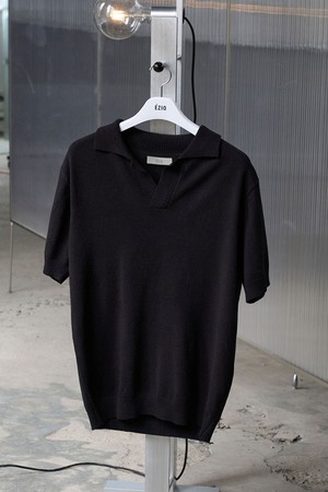 Simple Collar Half Knit_Black