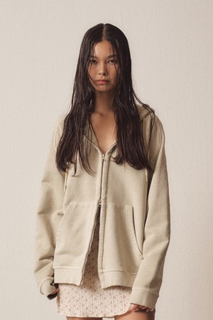 W Raven Extension Hooded Zip-Up_Beige