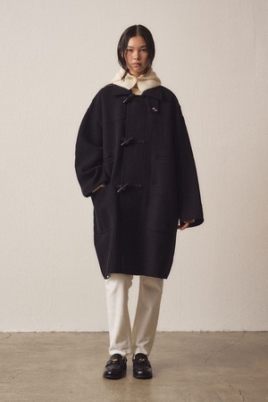 W Cashmere Blend Handmade Simple Long Duffle Coat_Black