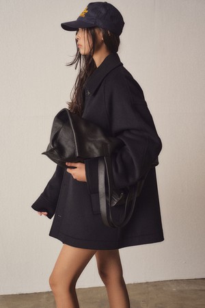 W Cashmere Blend Soft Oversize Half Coat_Black