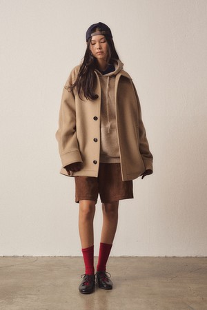 W Cashmere Blend Soft Oversize Half Coat_Beige