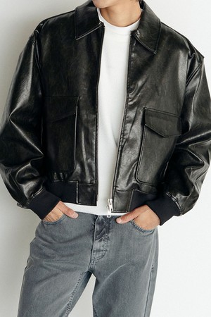 Minimal Biker Leather Jacket_Khaki