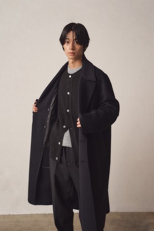 Cashmere Blend Handmade Wide Collar Double Long Coat_Black