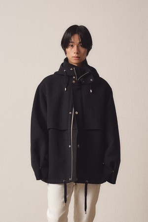 Cashmere Blend Handmade Safari Short Coat_Black