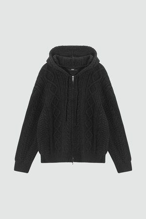 Cable 2-Way Casual Hooded Knit_Black