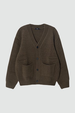 Semi-over V-neck natural cardigan_Brown