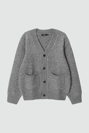 Semi-over V-neck natural cardigan_Melange Grey