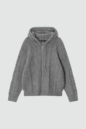 Cable 2-Way Casual Hooded Knit_Melange Grey