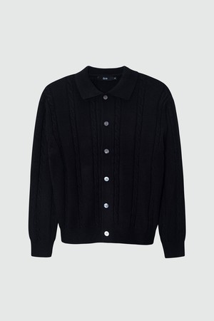 Cable button-up Collar Cardigan_Black