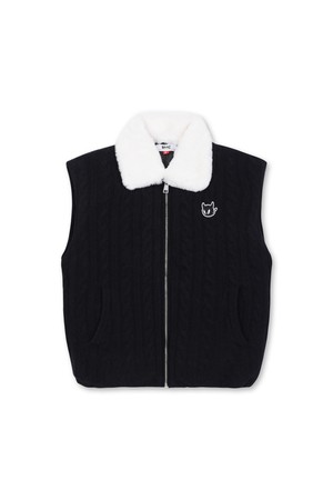 Women Cashmere Cable Knit Zipup Vest