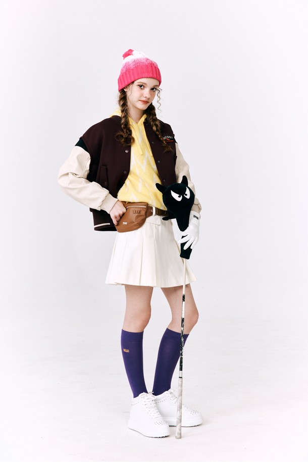 WAAC - 점퍼 - Women Fake leather mixed Varsity Jumper