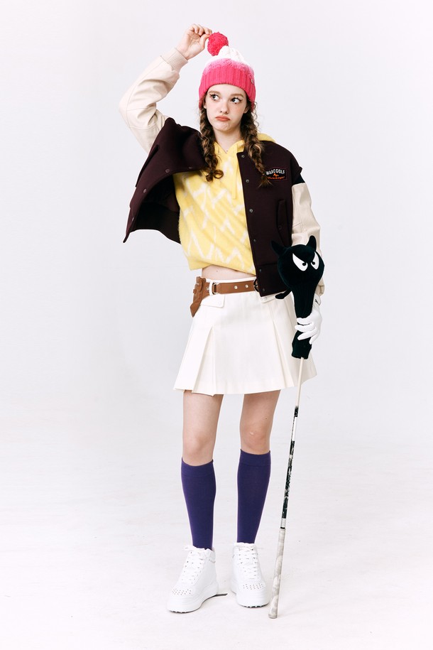 WAAC - 점퍼 - Women Fake leather mixed Varsity Jumper