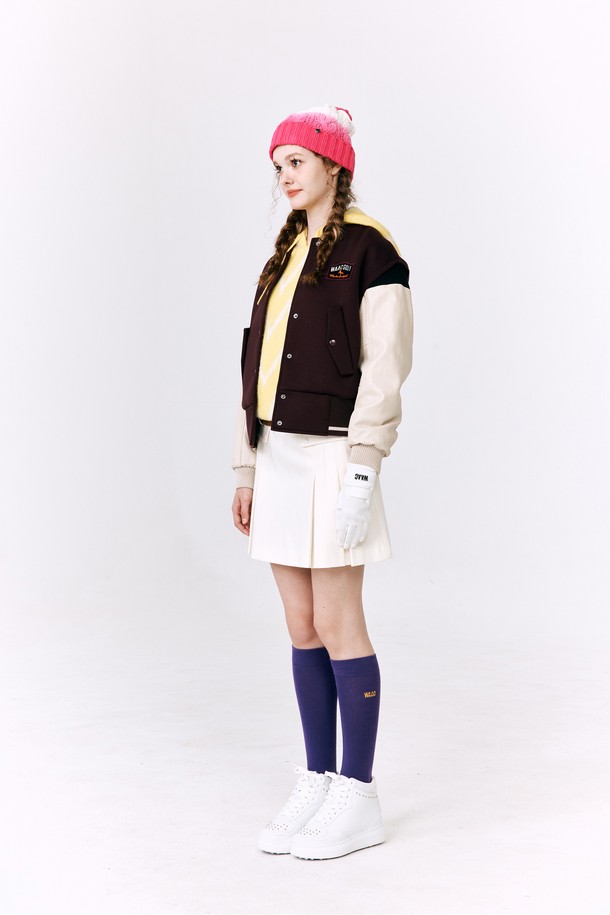 WAAC - 점퍼 - Women Fake leather mixed Varsity Jumper