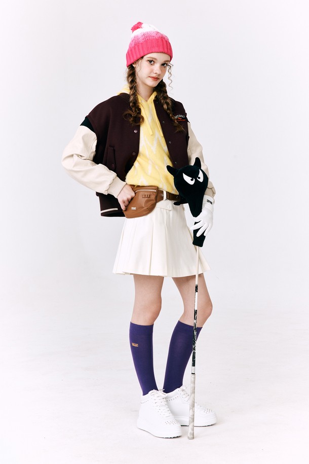 WAAC - 점퍼 - Women Fake leather mixed Varsity Jumper