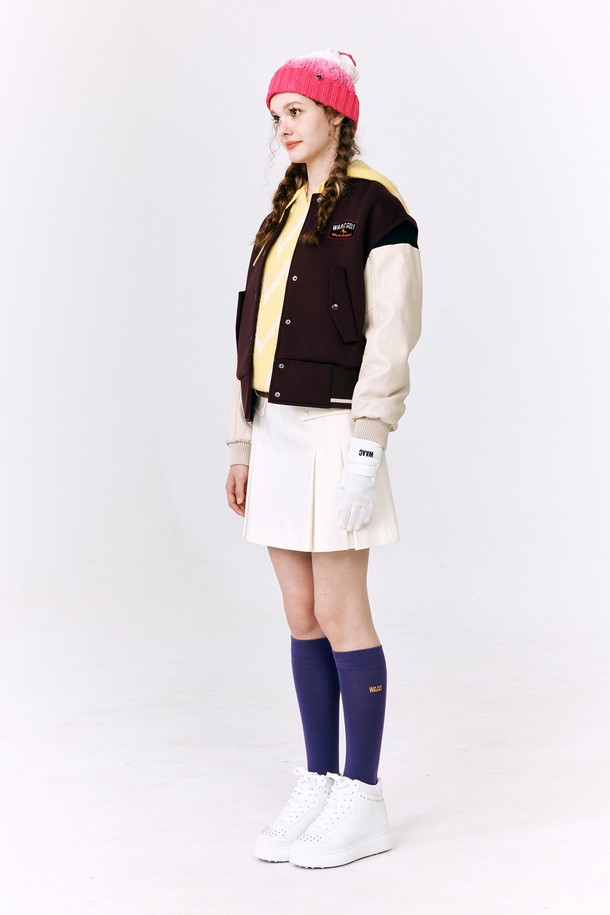 WAAC - 점퍼 - Women Fake leather mixed Varsity Jumper