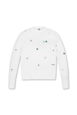 Women Embroidery Motifs Crewneck Sweater