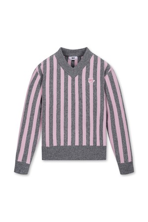 Women Stripe V-neck Sweater